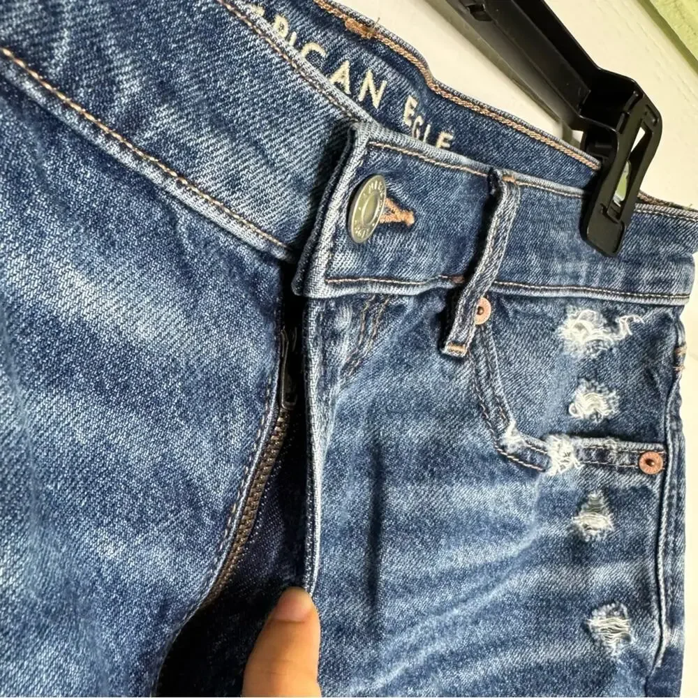 American Eagle Outfitters STIRIGID Relaxed Denim Shorts Long Inseam Distressed 6